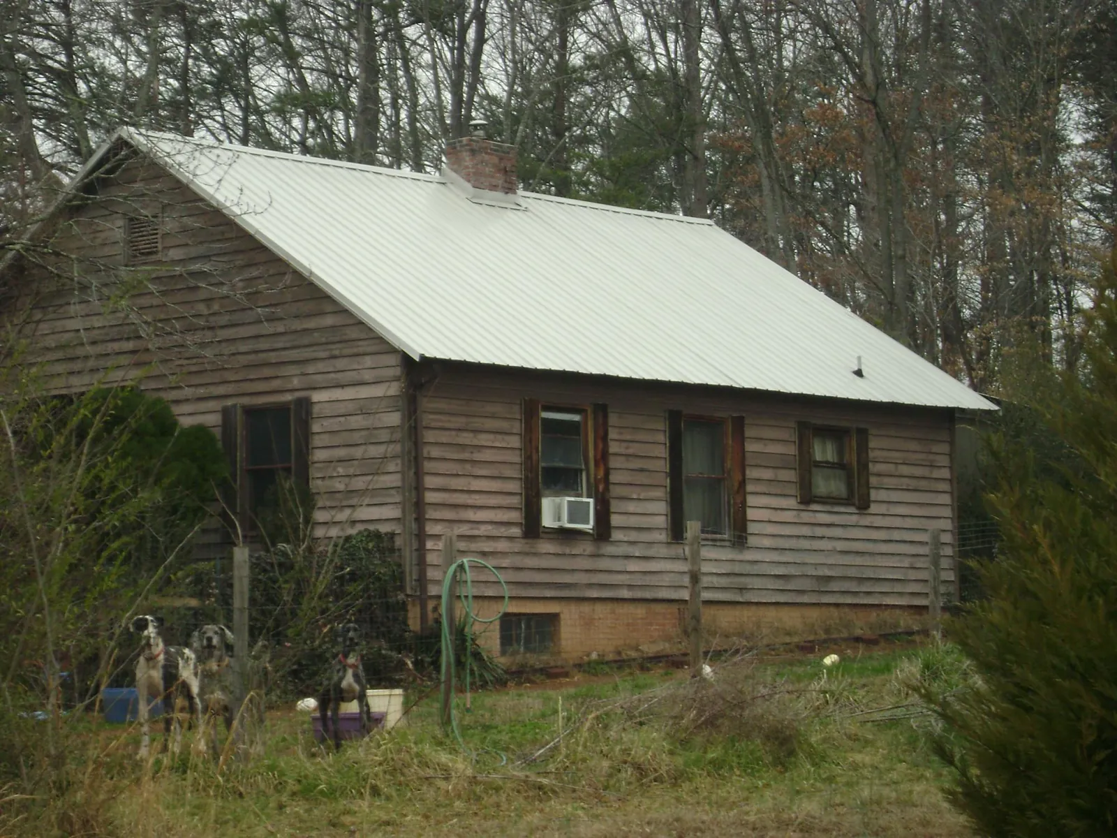 White metal roof on an old wood sided farmhouse, from a Metal Roof Installation job in Morrisdale